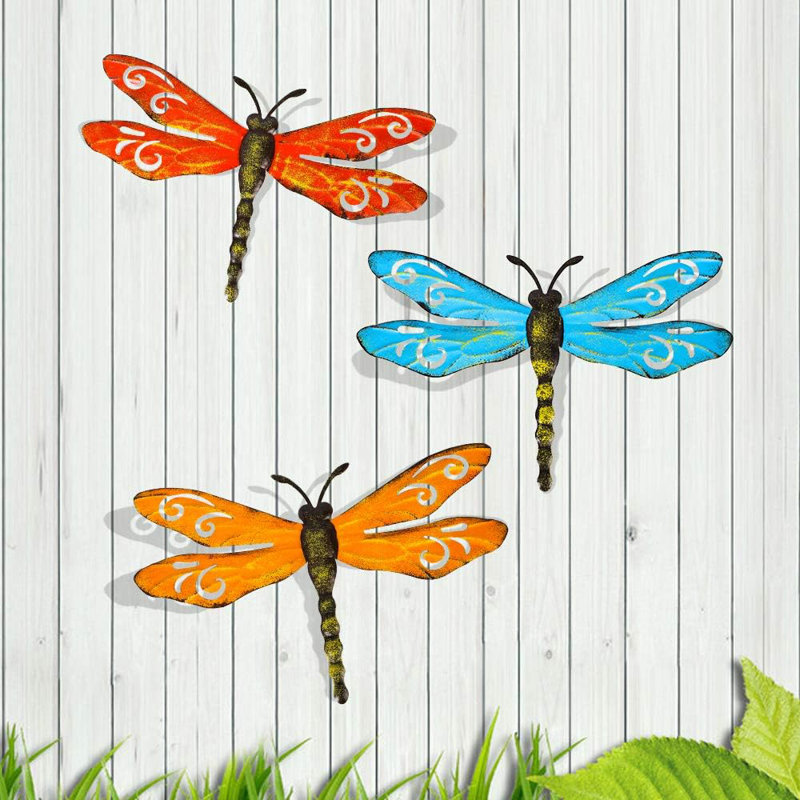 Ensemble de 3 décorations murales libellule en métal