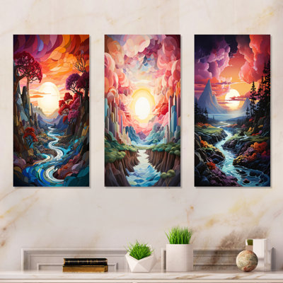 Rainbow Mountain Sunrise Landscape - Landscape Metal Wall Art Living Room Set Of 3