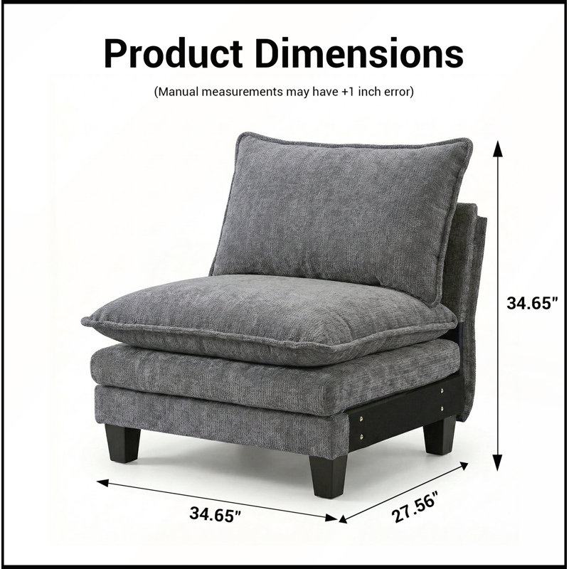 Fauteuil d'appoint en chenille gris sans accoudoirs, canapé simple modulaire moderne pour le confort et la polyvalence de tout espace de vie