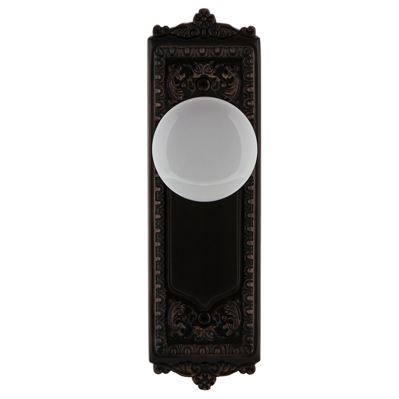 Plaque Egg & Dart avec bouton de porte en porcelaine blanche, Bronze intemporel, 2.75"