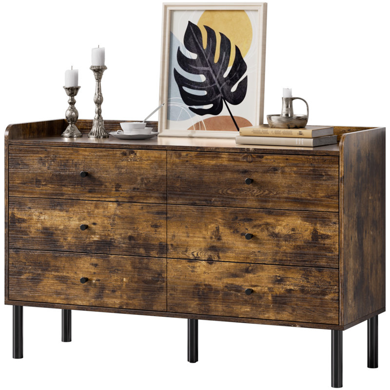 Commode à six tiroirs, Jaune / jaune
