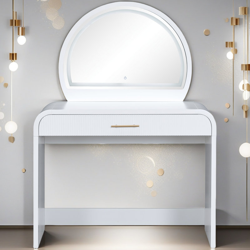 Table de coiffeuse 39 "avec miroir et miroir à écran tactile éclairé, coiffeuse avec tiroir pour chambre à coucher, blanc