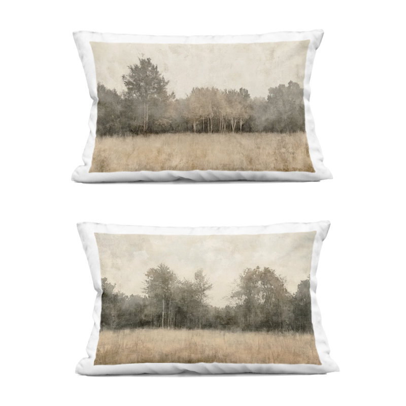 Ensemble de coussins décoratifs 2 pièces Woodland Watercolor Field par Mona Grace, Rectangle H 14 po x l 20 po
