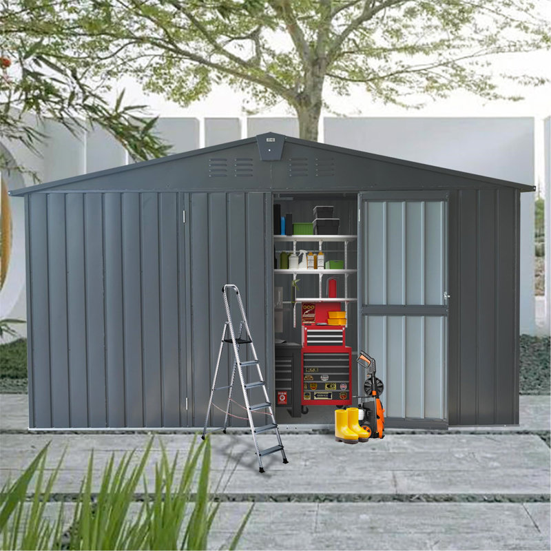 Remise de rangement en métal, H 78,7 po x l 138,11 po x P 109,88 po, Brun