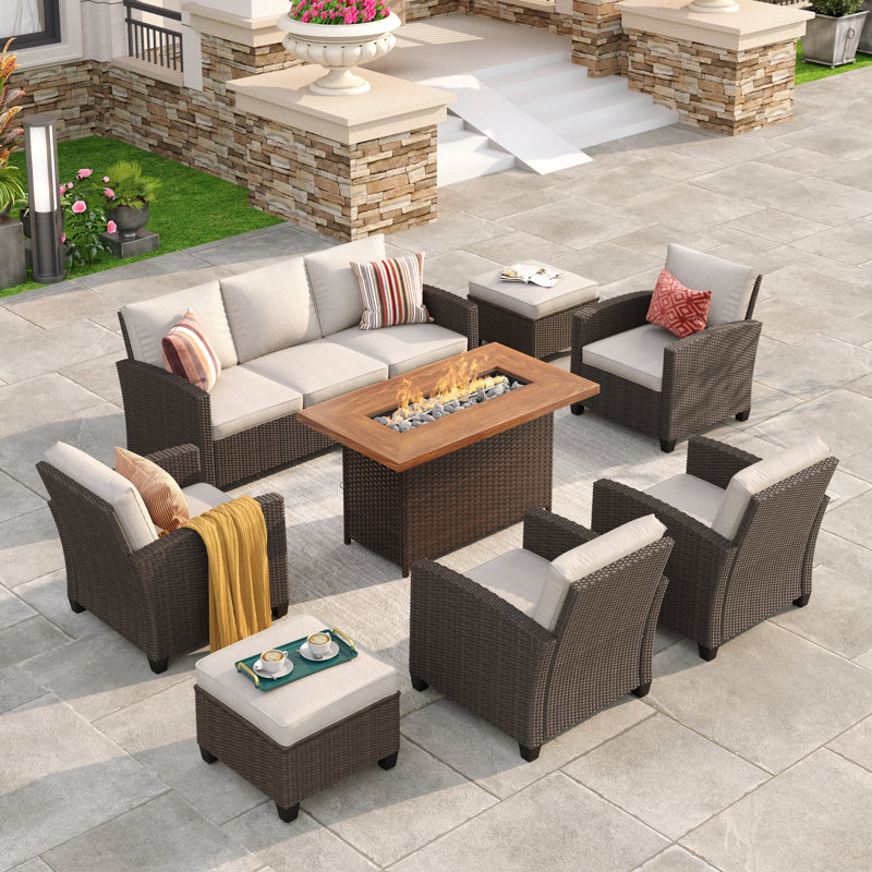 Rhylee 7 - Person Patio Conversation Set with Cushions, Beige