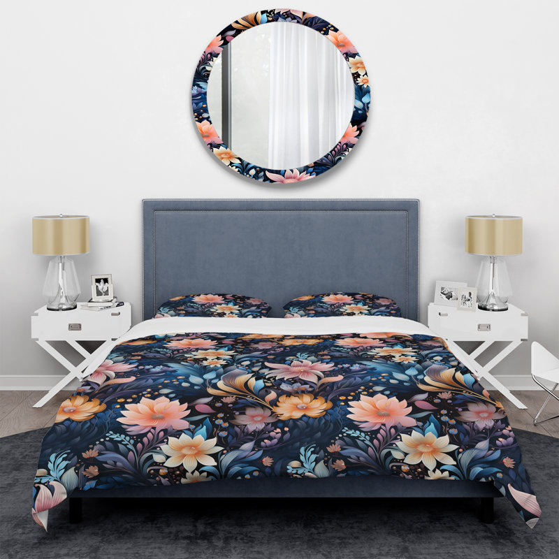 Ensemble de housse de couette multicolore à motif floral forêt enchantée, Housse de couette pour très grand lit et 2 très