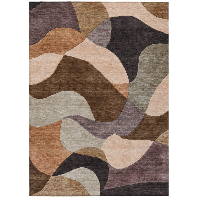 Tapis abstrait intérieur / extérieur lavable à la machine Jacinto ACN2141, Rectangle 10 pi x 14 pi