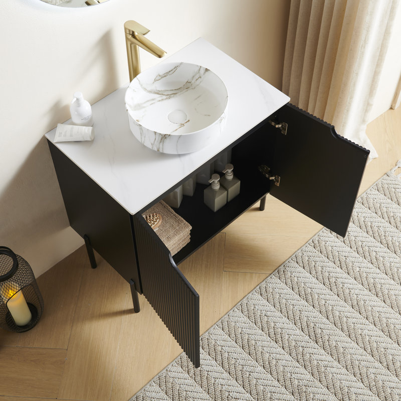 Meuble-lavabo de salle de bain 30 po avec lavabo, meuble-lavabo autoportant avec 2 portes Turio, Noir