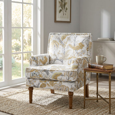 Modern Farmhouse Side Chair 27" Wide Armchair with Solid Wood Legs and Nailhead Trim