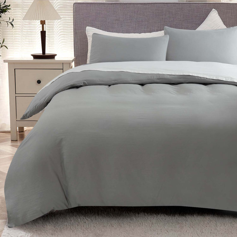 Housse de couette en microfibre , Housse de couette pour lit simple + 1 taie d'oreil, Gris
