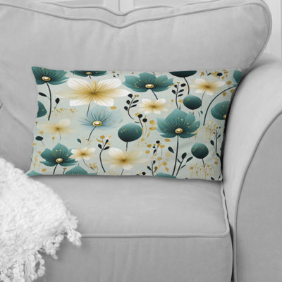 Teal & Ivory Coastal Elegance Floral Motif I - Coussin imprimé floral