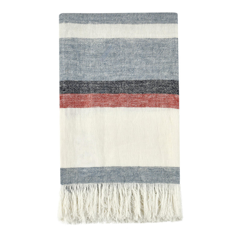 Crawford Hand Woven Throw Blanket, Red/Blue/Black Striped