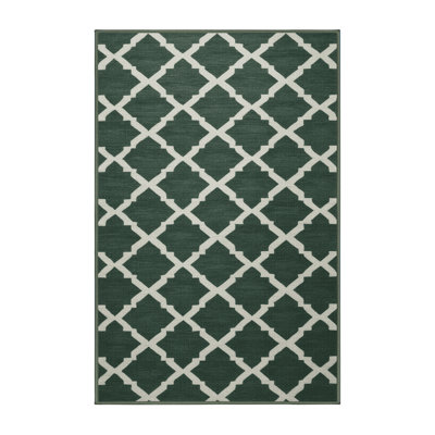 Machine Washable Trellis Green Area Rug