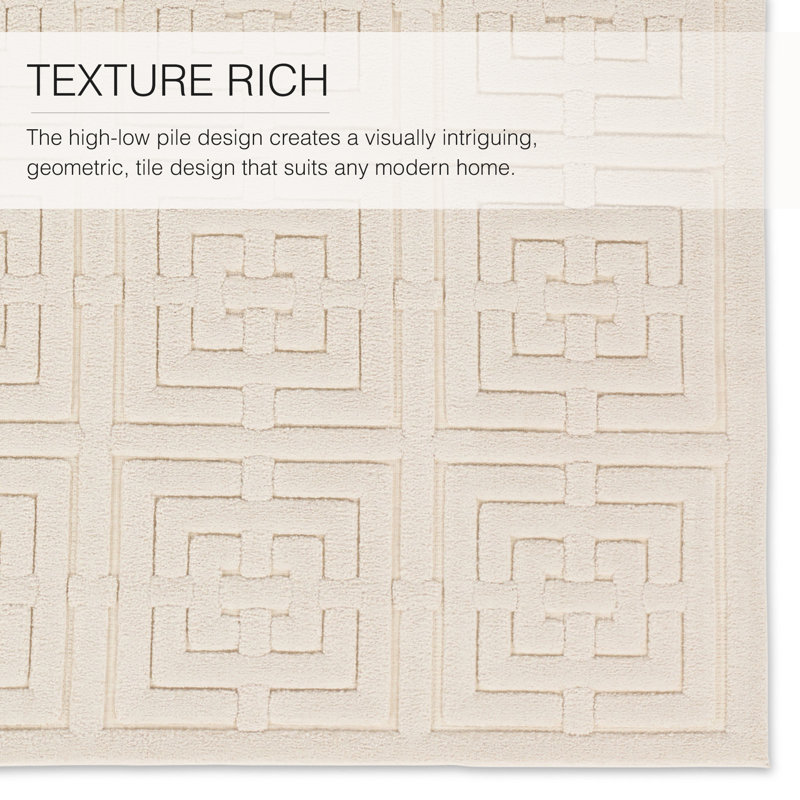 Cream Geometric Chenille Rectangular Area Rug 7'9" x 10'