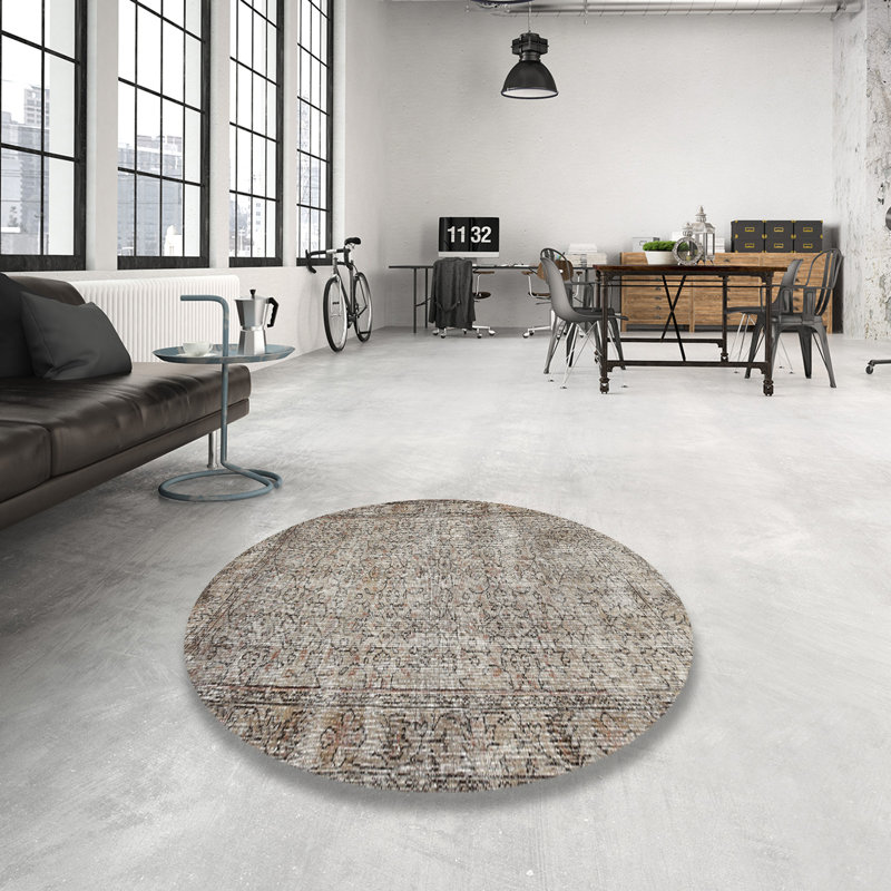 Tapis contemporain brun clair, Rond 7 pi