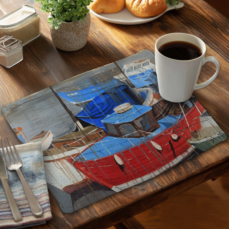 Napperon bleu côtier | Jour de pluie au quai | Décoration intérieure