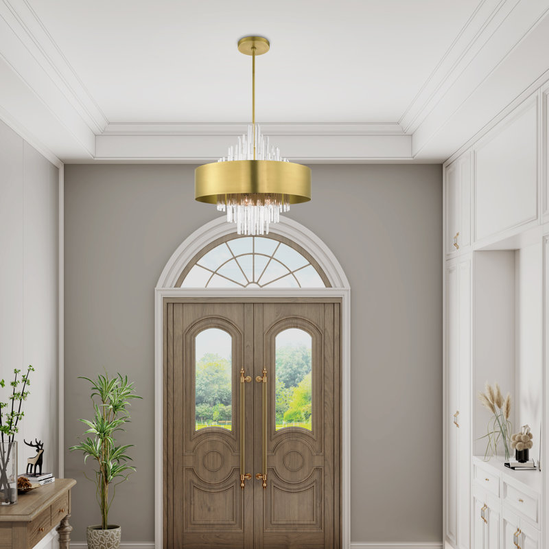 10 - Light Dimmable Drum Chandelier, Natural Brass, Natural Brass