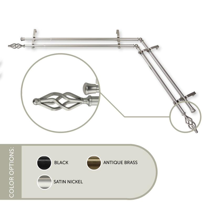 Tringle à rideaux double Andresen, L 48 po x l 84 po, Nickel satiné