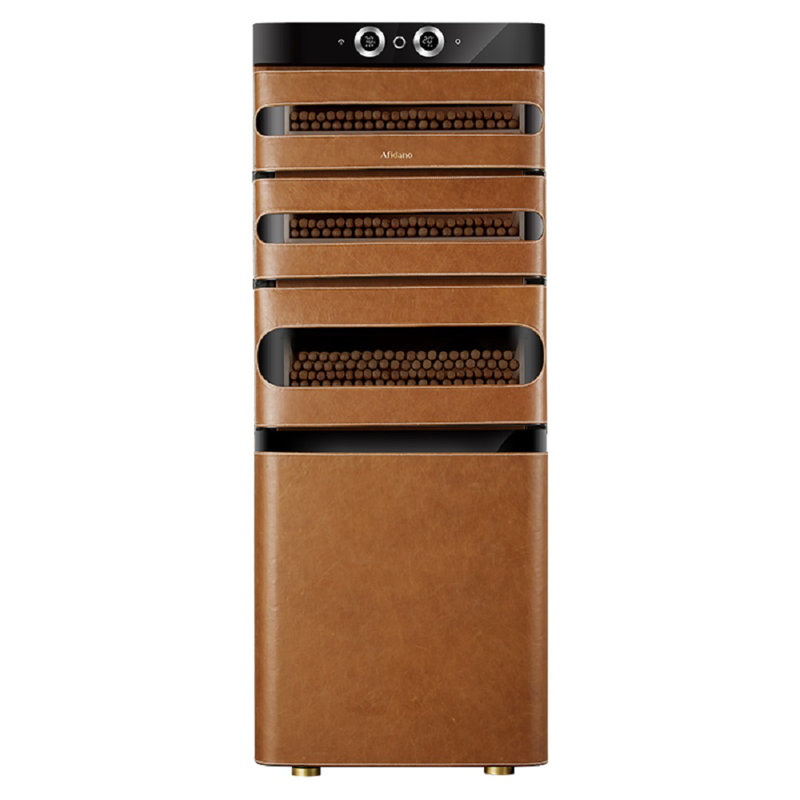 Afidano 1200 Ct Cigar Humidor, Temperature and Humidity Control with Classic Leather and Spanish Cedar Drawers