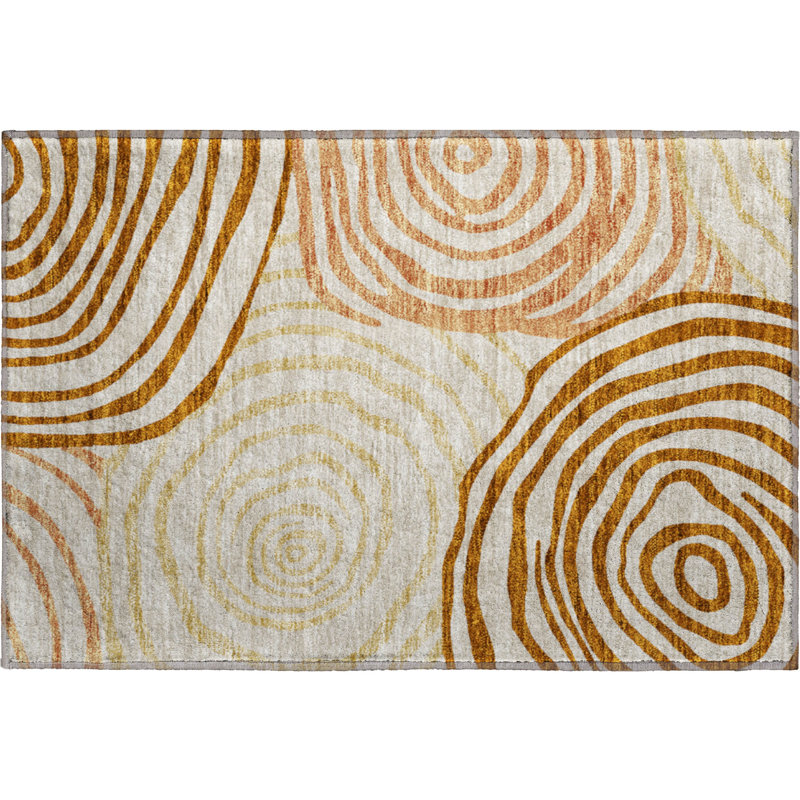 Premium Machine Washable Prisco Terracotta Rug, Rectangle 1'8" x 2'6"