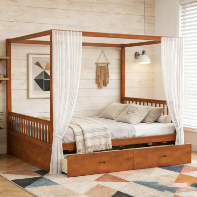 Wooden Canopy Bed With Storage Drawers
