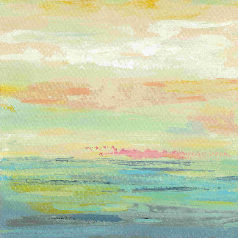 «Pink Clouds II» par Silvia Vassileva, peinture sur toile tendue, H 20 po x l 20 po, Papier avec cadre érable, Oui