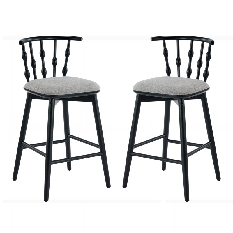 Ensemble de 2 tabourets de bar en bois Doria, Noir, Beige