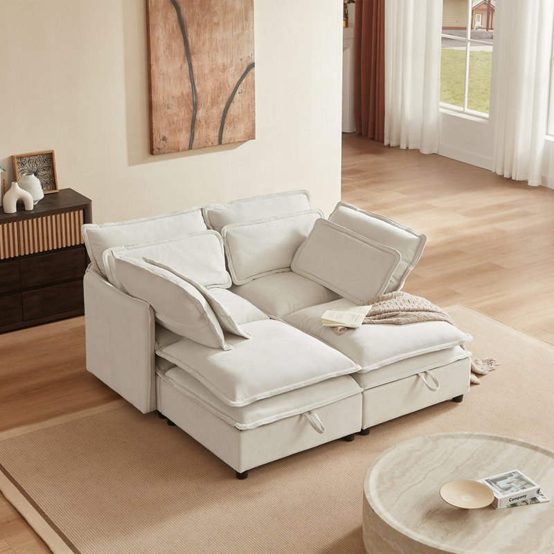 Versatile Double-Layer Cushion Sofa with Storage and Customizable Layout, Beige