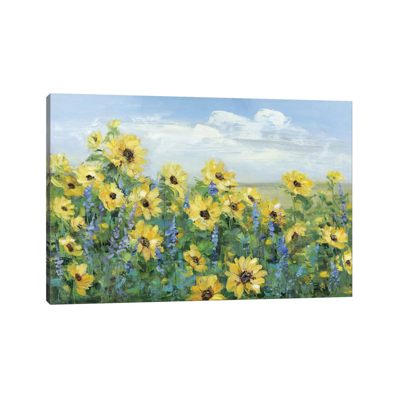 «Sunflower Fields Forever» par Sally Swatland - reproduction d'art, H 8 po x l 12 po x P 0,75 po, Toile tendue, Pas de tapis