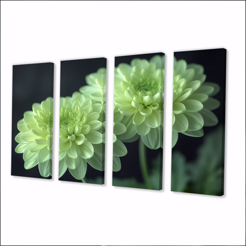 Ensemble de salon mural vert avec fleurs monochromes Mums I - Mums, H 32 po x l 64 po