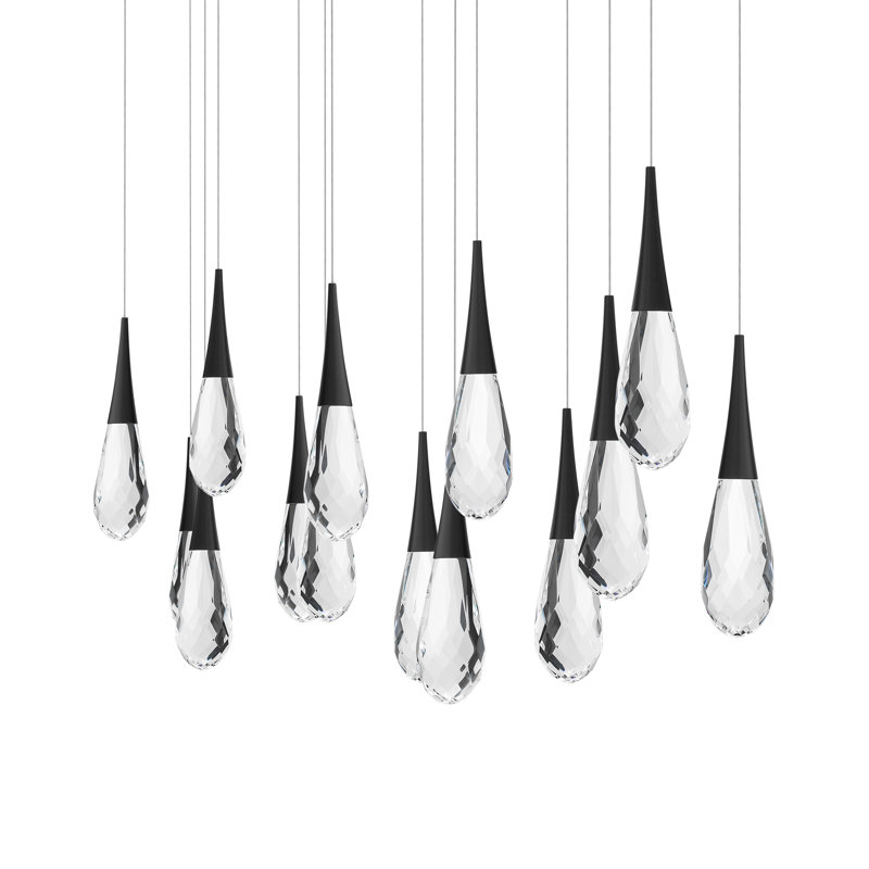 Hibiscus 14 Light Crystal LED Multi-Light Pendant, Black