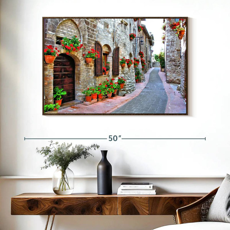Rue italienne pittoresque, Cadre flottant noyer, 40 po x 27 po