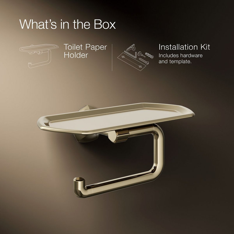 Occasion Toilet Paper Holder With Tray, Vibrant French Gold