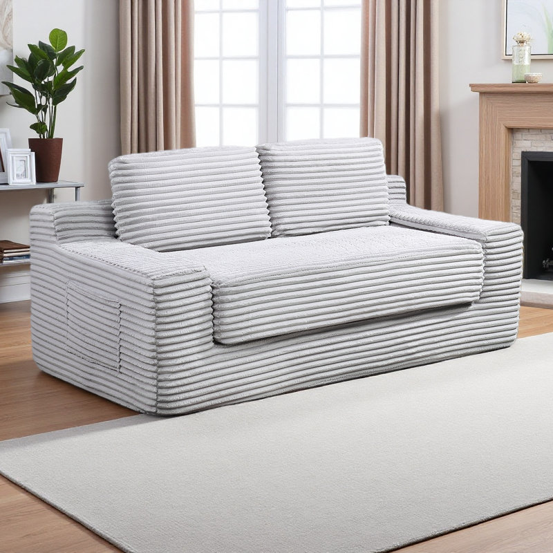 Canapé double Corduroy Cloud, canapé-lit convertible 2-en-1, canapé double confortable sans os, Gris