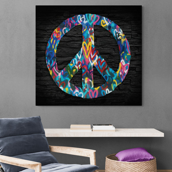 Wrapped Peace Sign Ivy Bronx Peace Sign - Love Hearts Graffiti - Wrapped Canvas Painting ...
