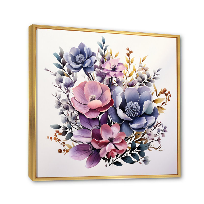 " Purple Minimalism Bouquet ", 16" H x 16" W x 1" D, Gold Floater Framed