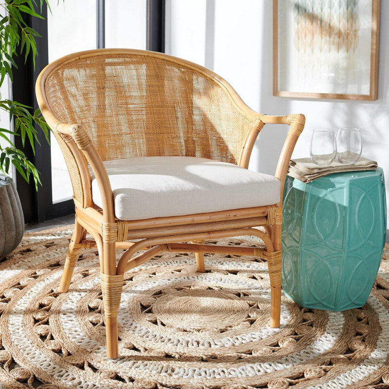 Chaise d'appoint en rotin avec coussin Minix, Naturel