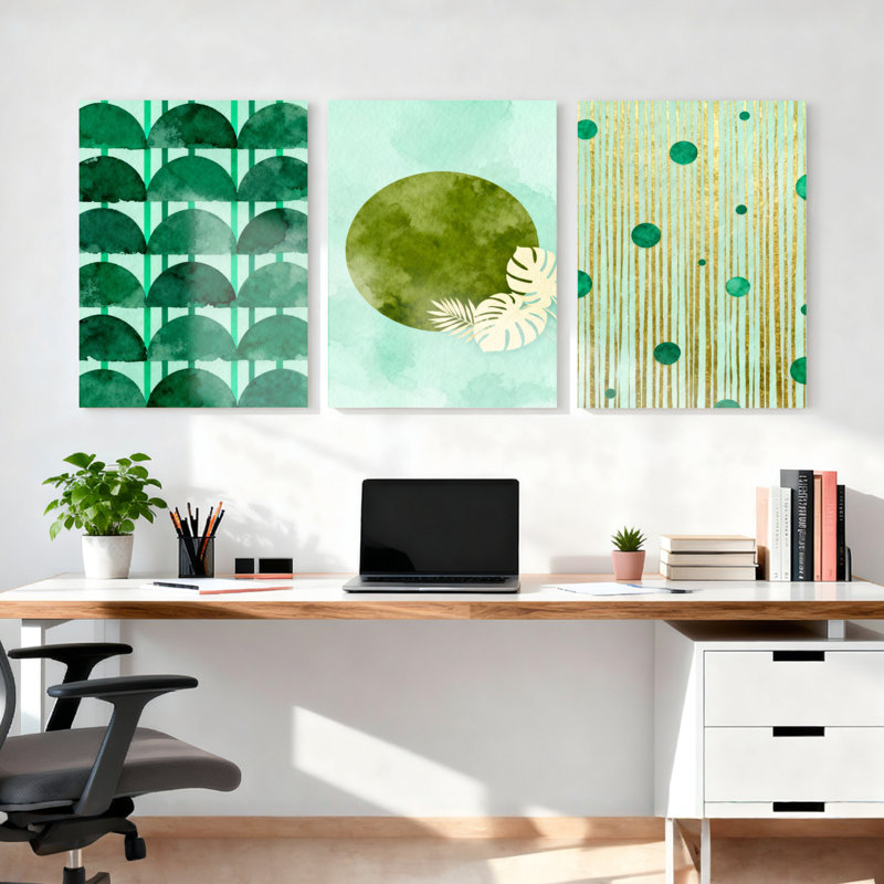 Art mural tropical tropical sur toile tendue à motif abstrait, style bohème moderne (ensemble de 3), H 24 po x l 48 po