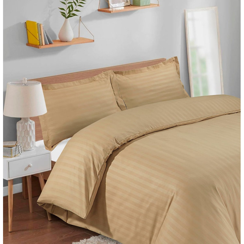 Neacsu Microfiber Striped Duvet Cover Set with Pillowcases Included, Beige, Double Duvet Cover + 2 Standard Pillowcases