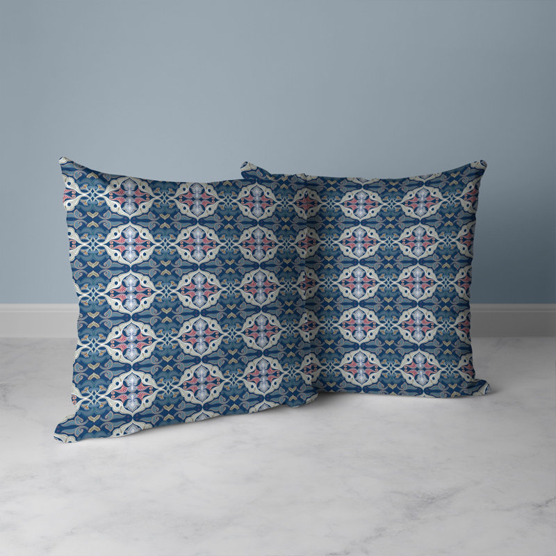Coussin décoratif floral intérieur / extérieur Floral Elegance, H 26 po x l 26 po, Bleu / blanc / rose