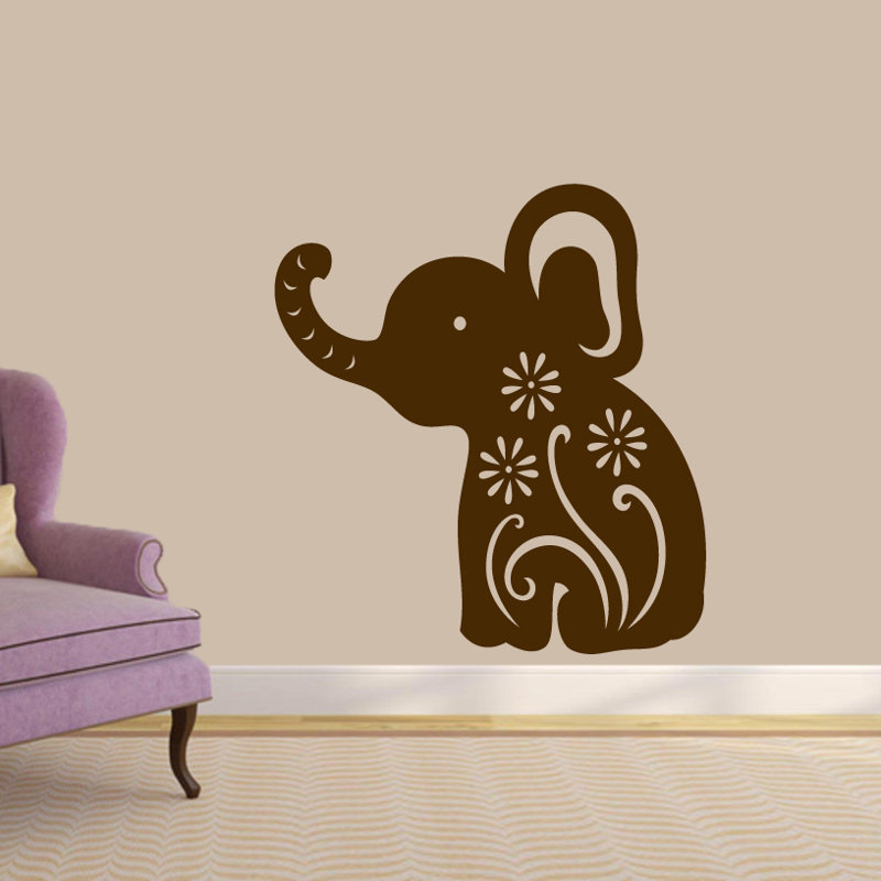 Décalcomanie murale éléphant floral, Brun