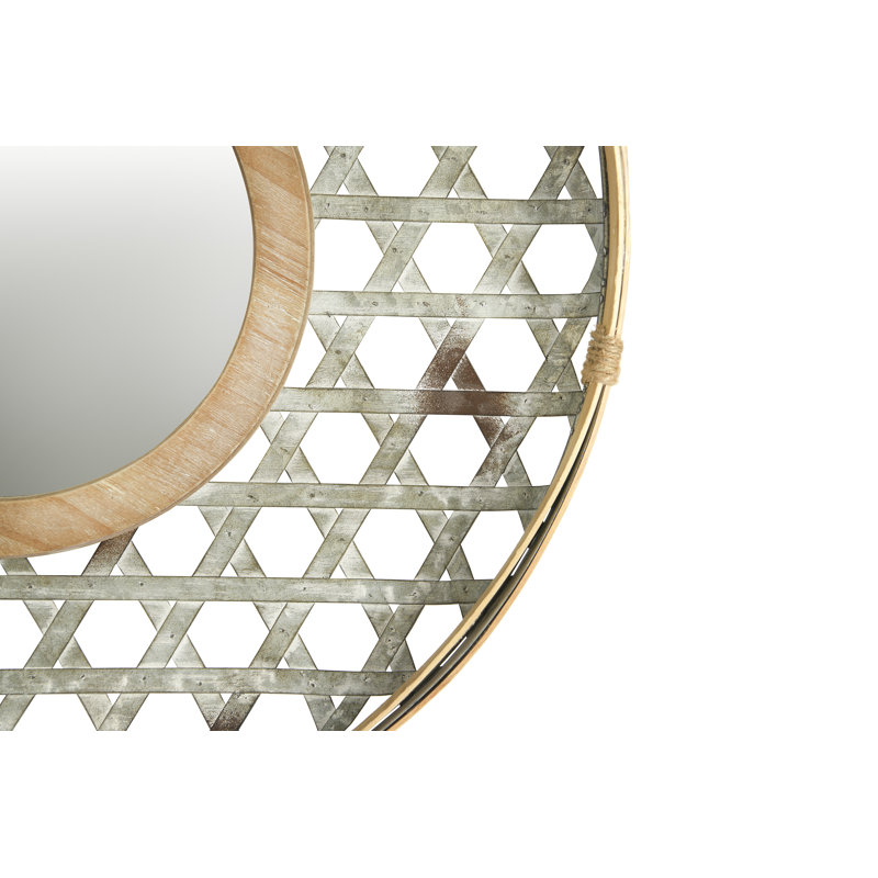 Miroir mural rond, Métal / bois