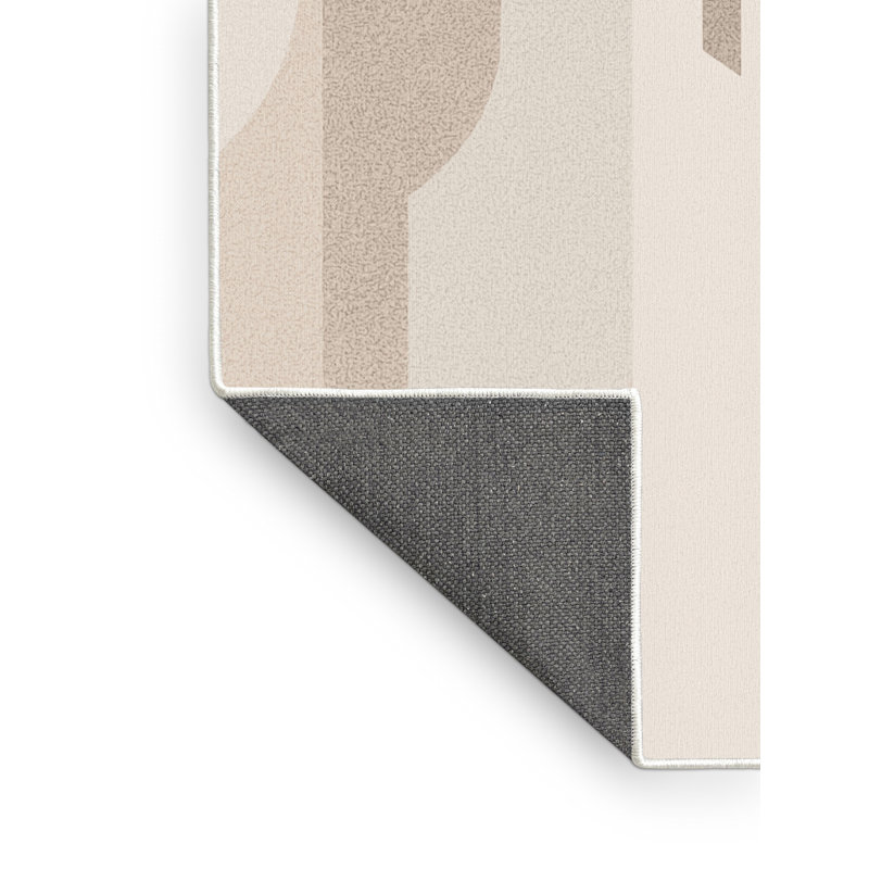 Tapis beige moelleux et moelleux à motif abstrait moderne et contemporain Fukuana, 4 x 6