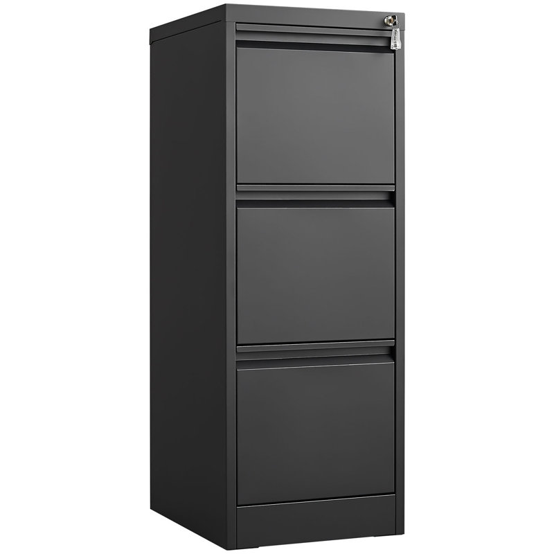 3 Drawer File Cabinet With Lock, Vertical File Cabinet, Office Organizer, Black