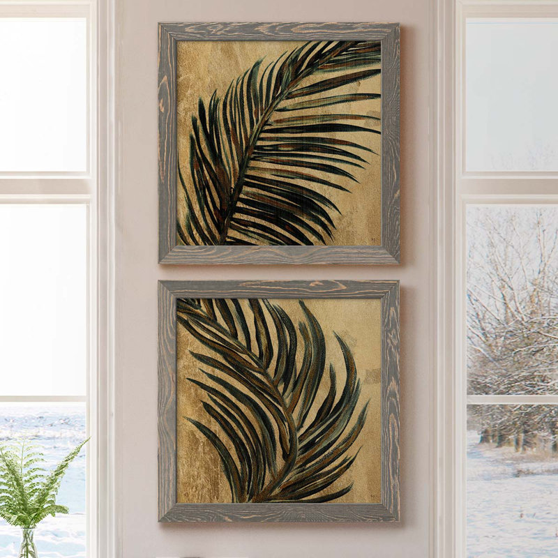 Lush Palm I - ensemble de 2 peintures sur toile encadrées, H 20 po x l 40 po x P 1,5 po, Encadré gris