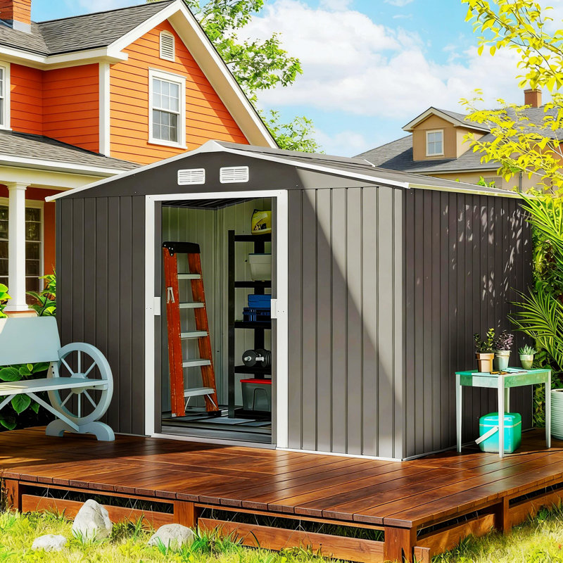 Remise de jardin en métal, remise extérieure, H 75,5 po x l 109 po x P 76,8 po, Gris clair