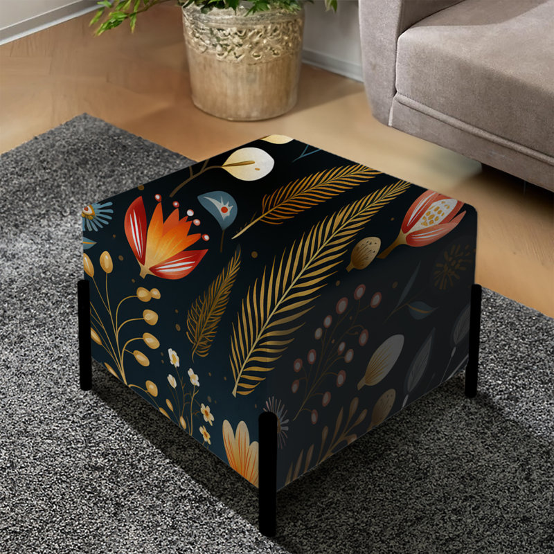 Scandinavian Yellow And Blue Collage - Botanical Square Ottoman