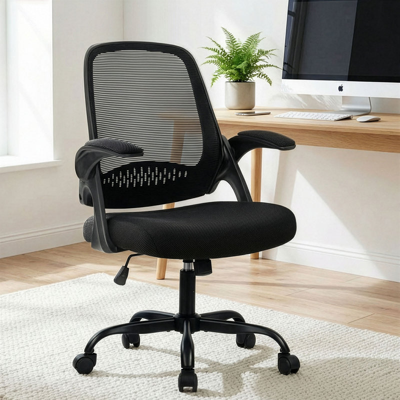 Ergonomic Mesh Home Office Chair with Armrests, Space-Saving Design and Steel Base, Black, Steel