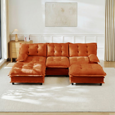 U Shaped Sofa Modular Sectional with 2 Ottomans, 3-Seat Tufted Sofa for Living Room