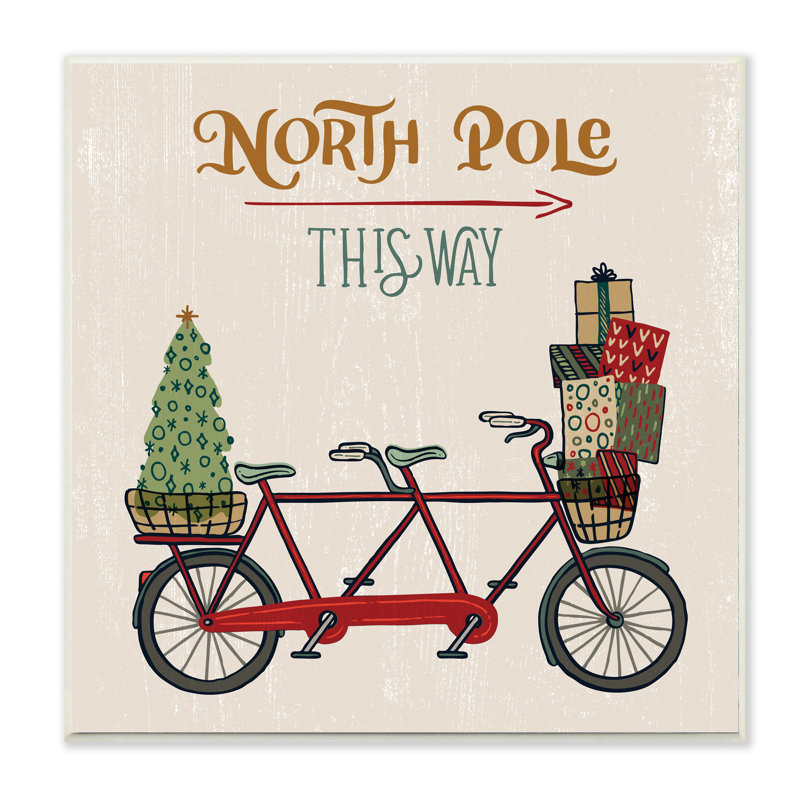 Vélo tandem directionnel rouge North Pole, Plaque murale, H 12 po x l 12 po x P 0,5 po